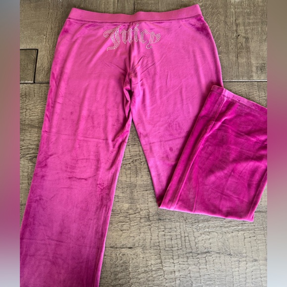 Juicy Couture Pants - NWOT Juicy Couture Pink Velour Rhinestone Logo Lounge Pants Size L Y2K